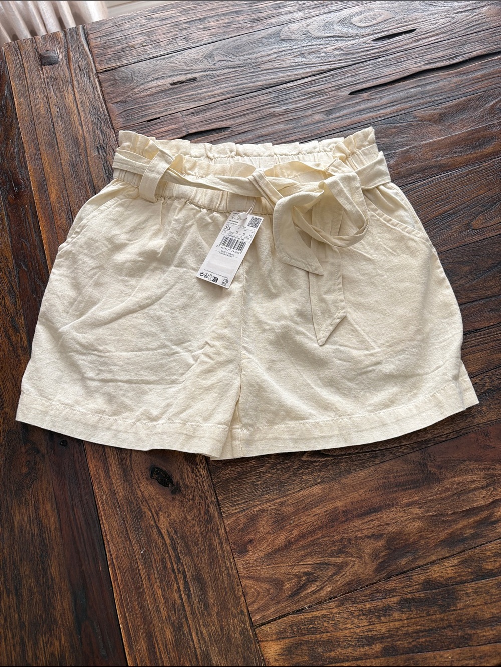 Mango Cream Paperbag Waist Shorts with Tie Belt